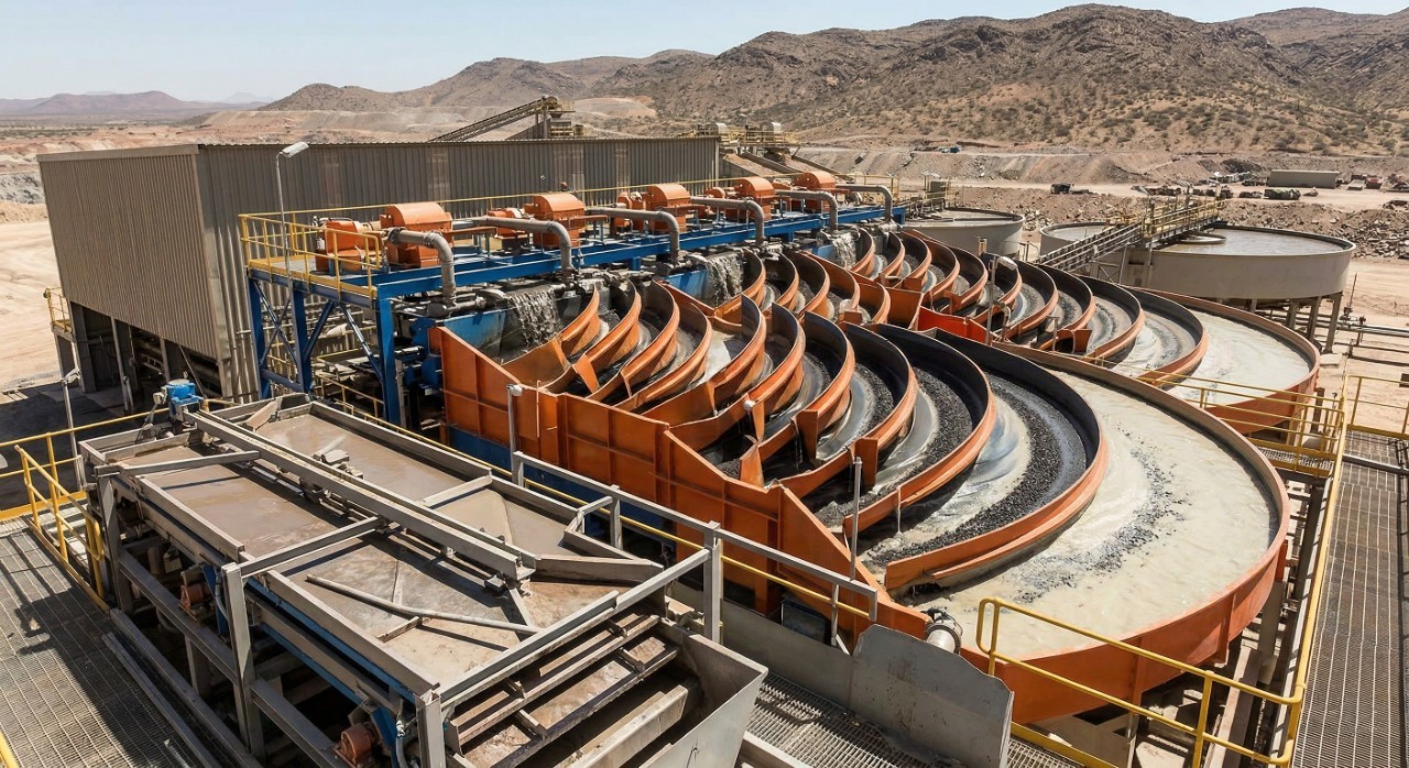 Mineral processing plant with crushers and conveyors